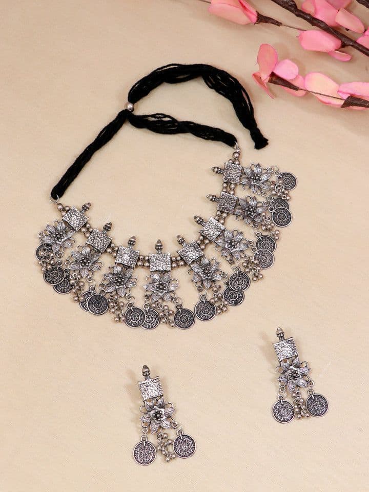 Gleaming Silver Oxidised Choker Necklace Set—Timeless Indian Jewellery Discovery