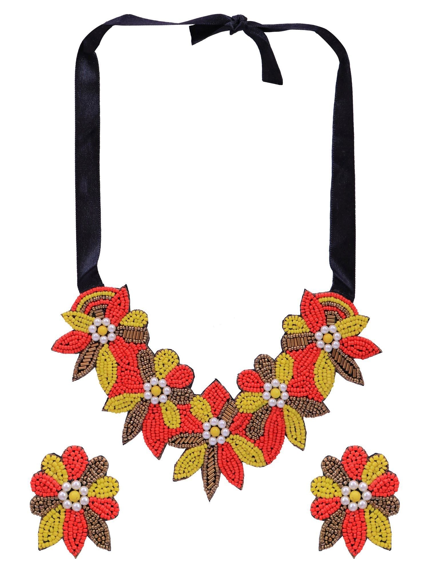Blossoming Splendor Multicolor Flower Choker Necklace Set for Weddings & Special Events