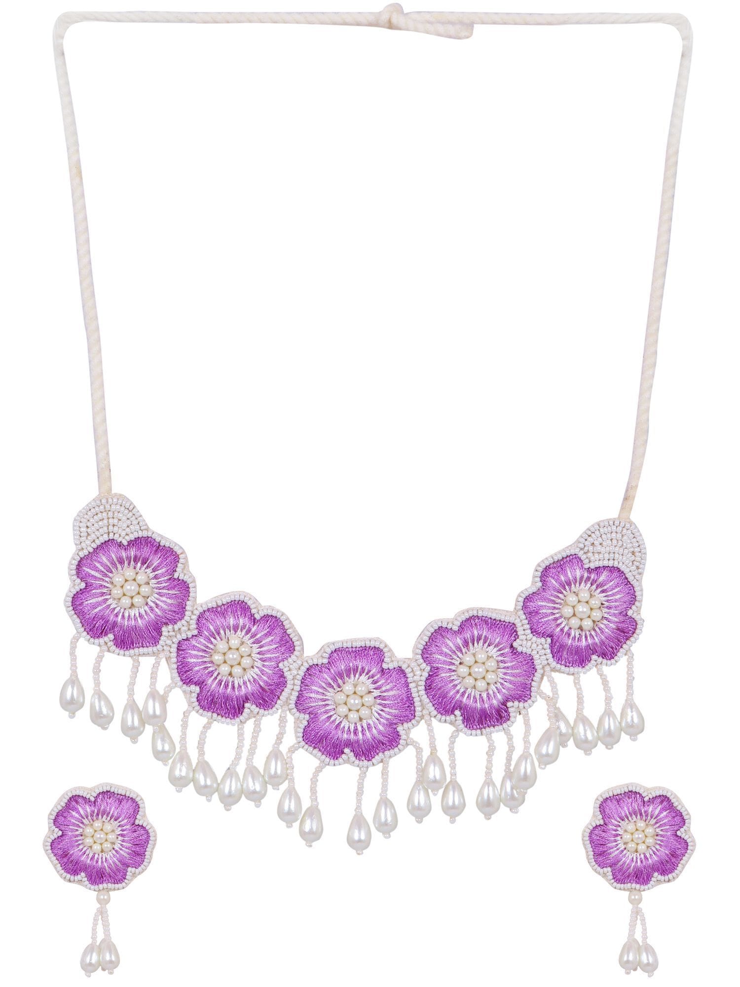 Bloom Gracefully: Purple and White Flower Shape Choker Necklace Set