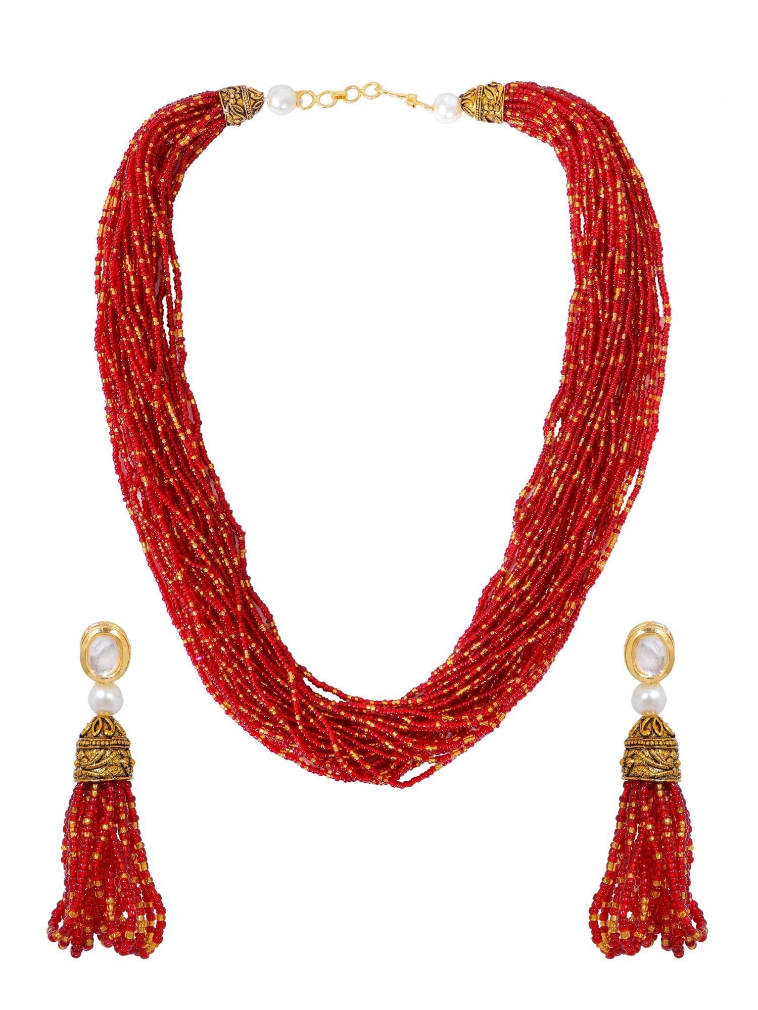 Handmade Floral Beaded Multilayer Choker Necklace – Multicolor Jewelry for Red Saree