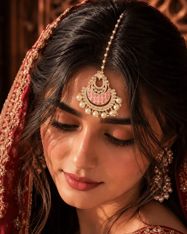 Gleaming Pearl Artistry - Wedding Maang Tikka in New Gold Design