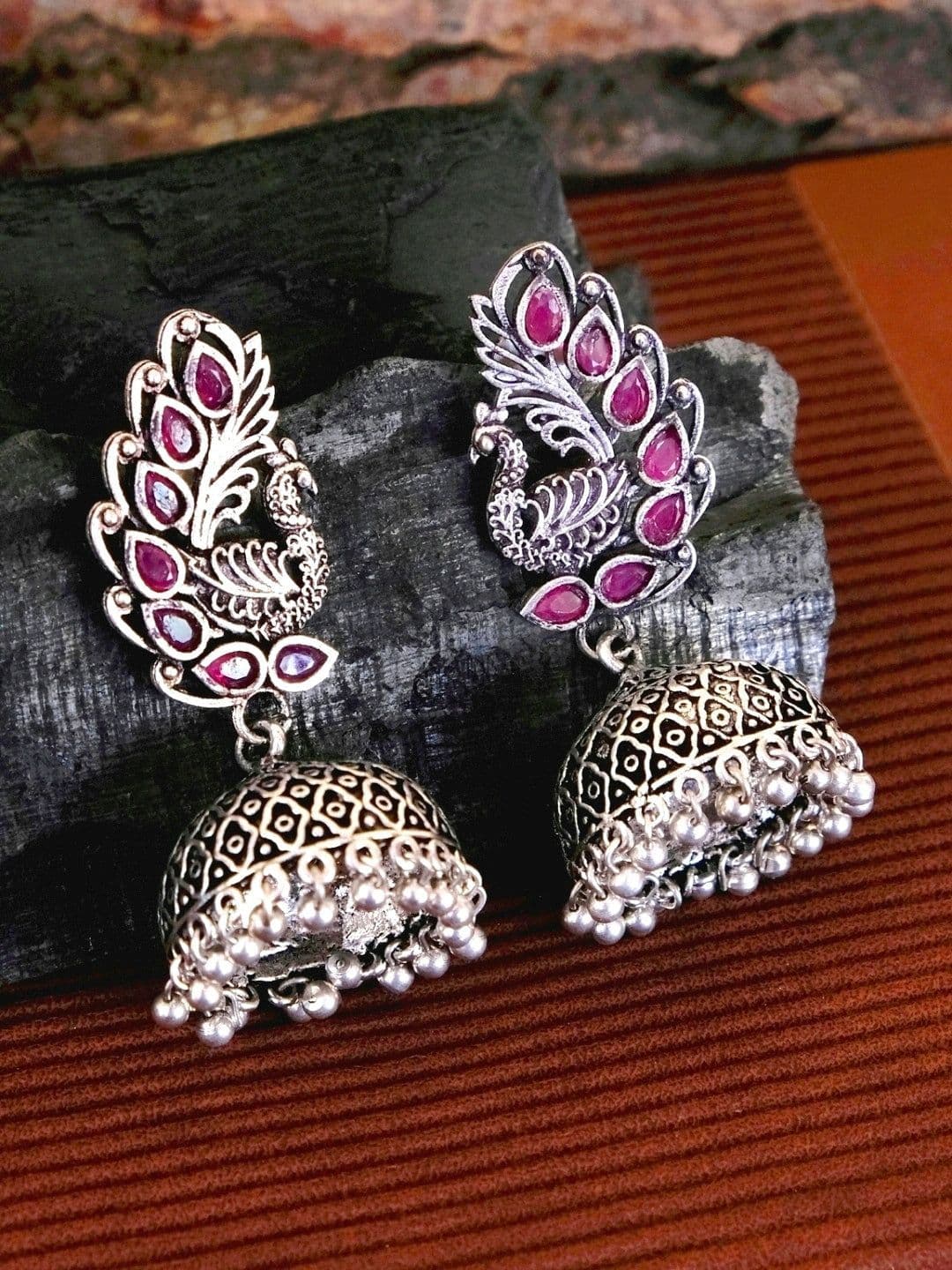 Gleaming Silver Peacock Shaped Earrings – Unique Designer Jewelry for Women, Gift Idea