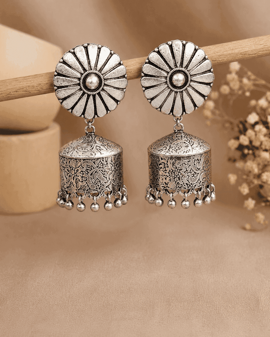 Ornate Elegance Oxidised Jhumki Style Earrings for Women - Traditional Indian Jewelry