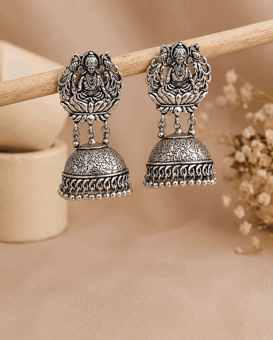 Lakshmi Grace: Exquisite German Silver Oxidized Jhumka Earrings