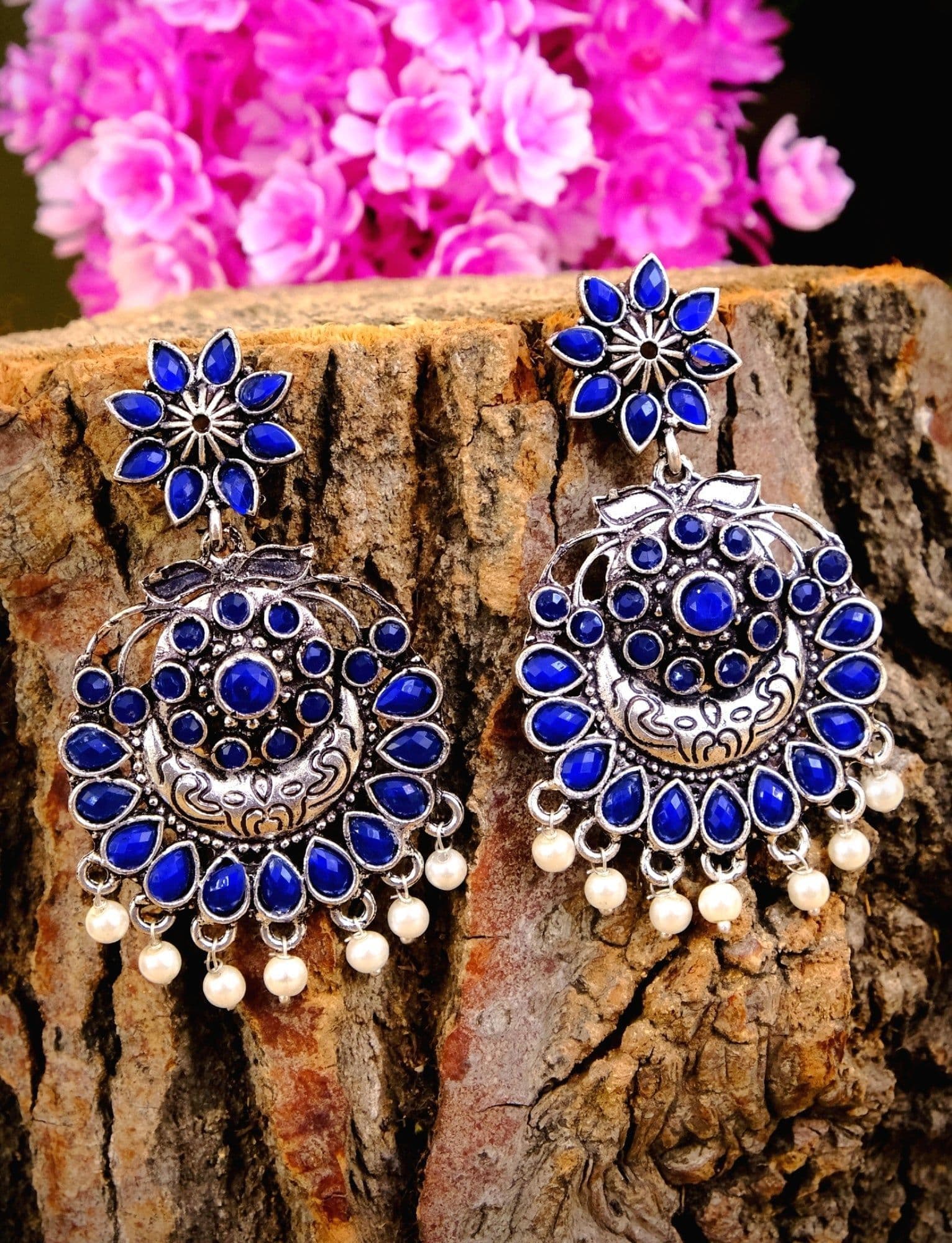Chandbali Earrings Delight: Lightweight Gold, Perfect for Blue Silk Saris