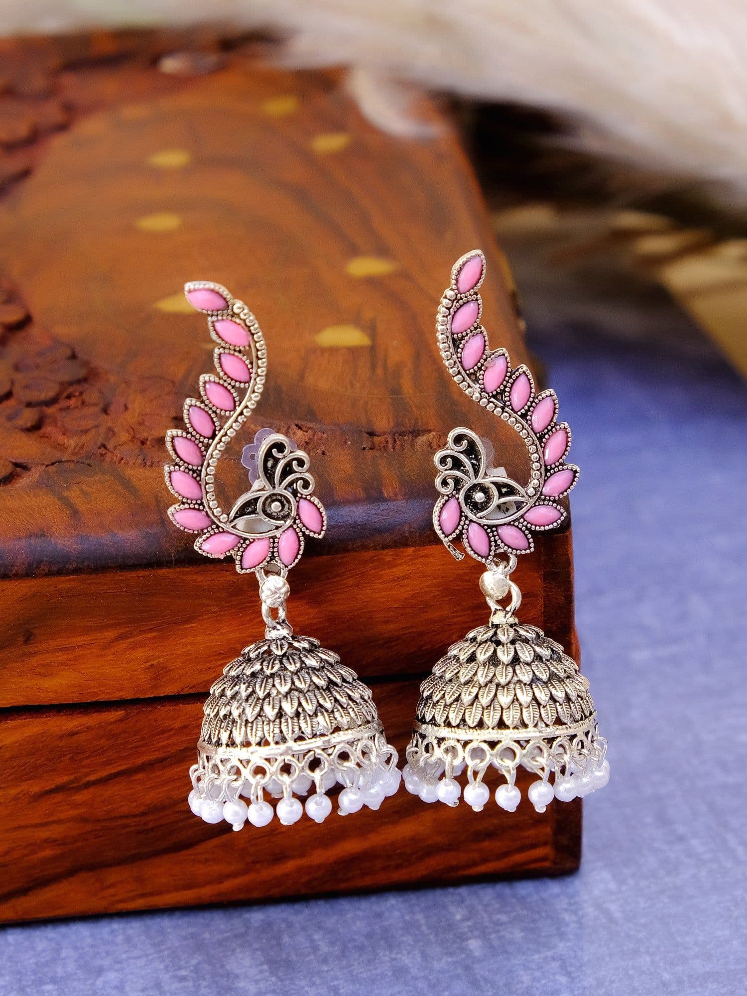 Mint Green Oxidized Drop Earrings with Elephant Motifs for Girls