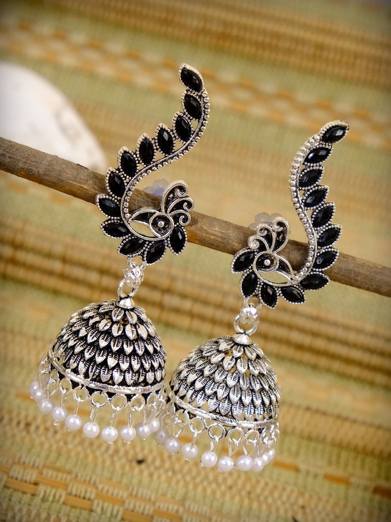 Ethnic Charm: Lakshmi Oxidized Jhumka Earrings in German Silver
