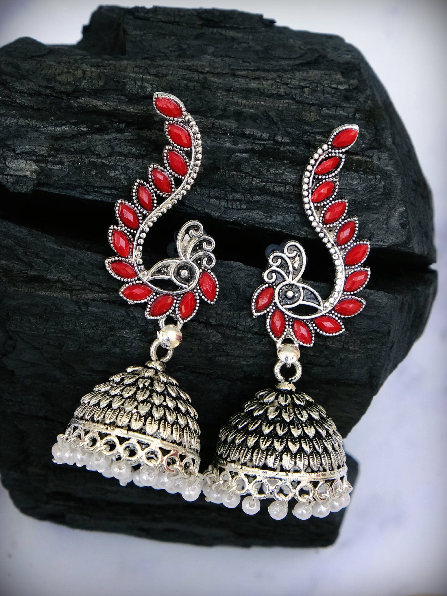 Elephant Motifs in Mint Green: Oxidized Drop Earrings for Stylish Parties