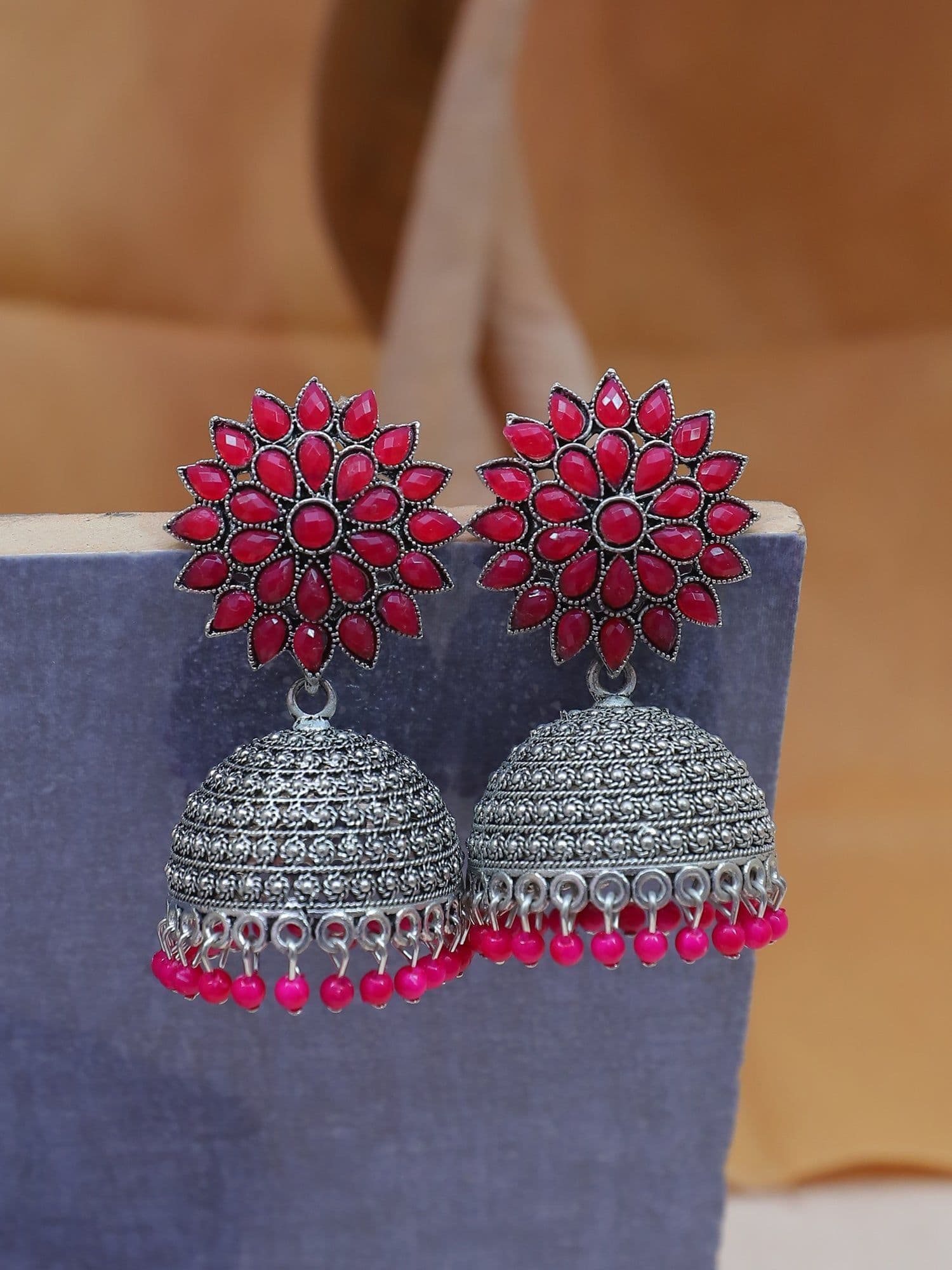 Ethnic Charm Oxidized Earrings for Women, Traditional Boho Silver Plated Jewelry for Stylish Look