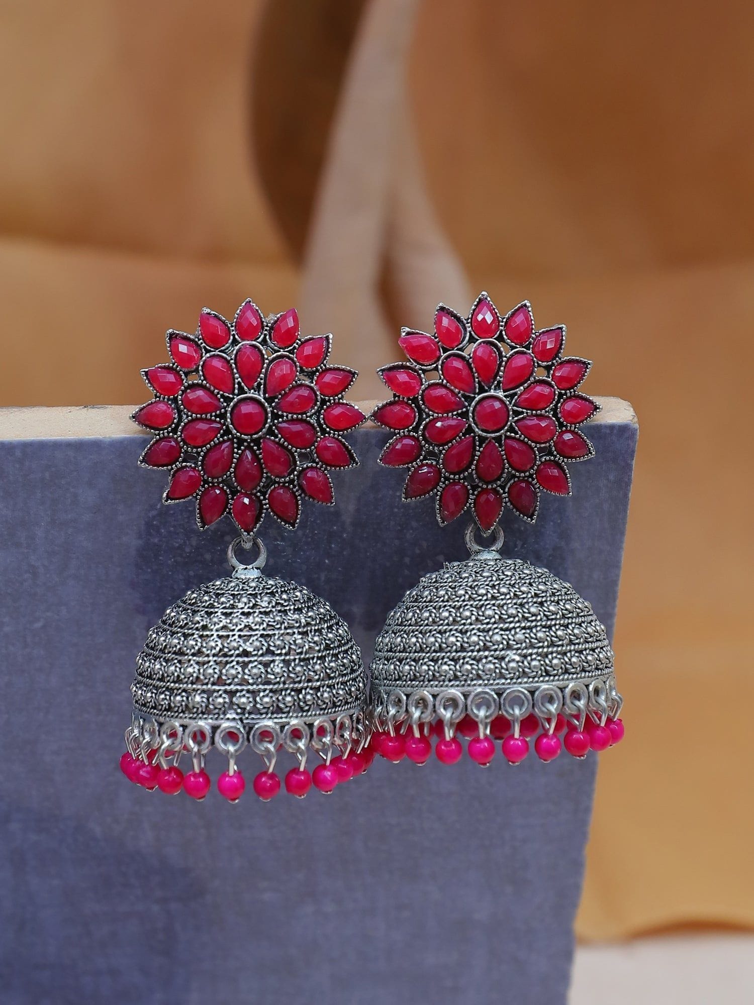 Ethnic Charm Oxidized Earrings for Women, Traditional Boho Silver Plated Jewelry for Stylish Look