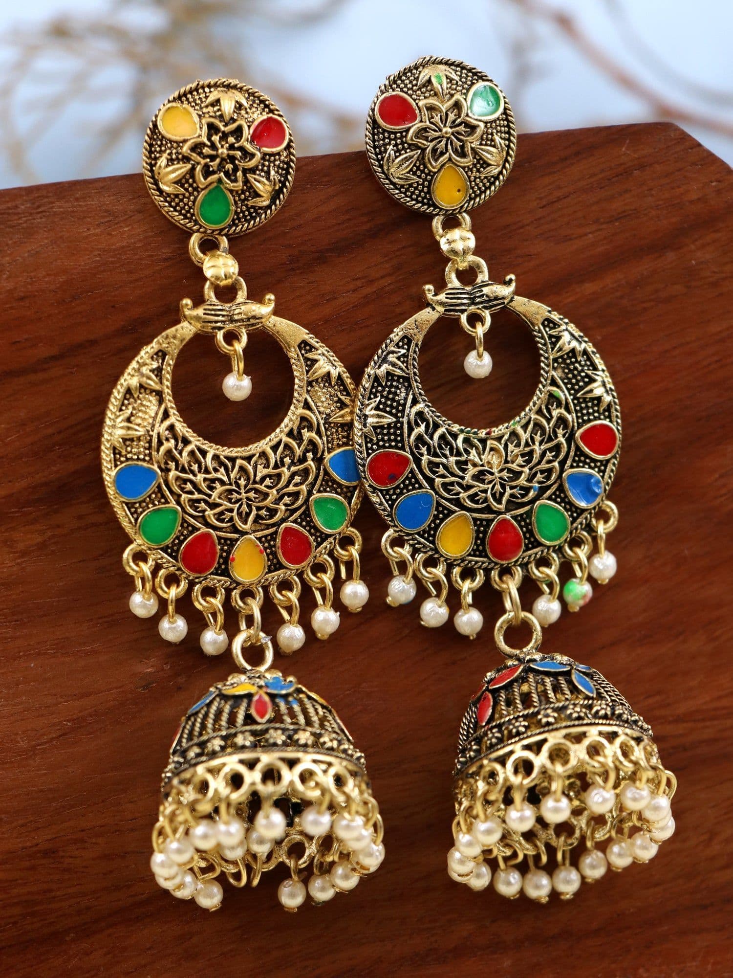 Glamorous Bridal Multi-Coloured Gold Jhumka Earrings in Latest Design