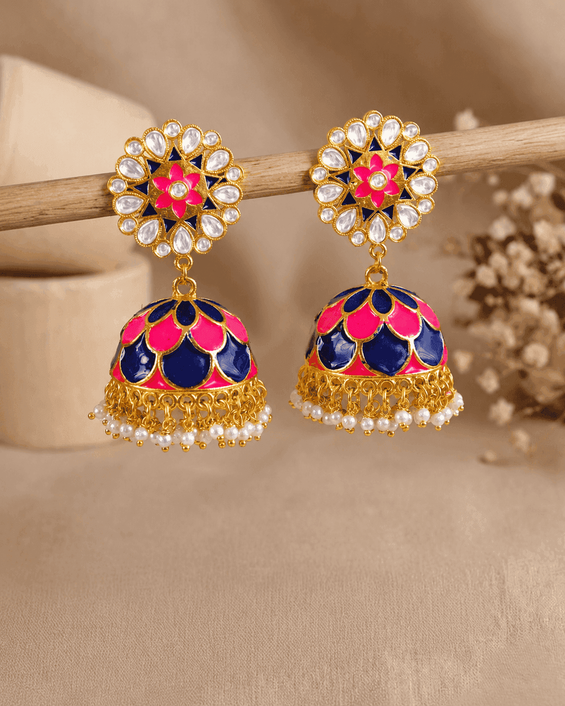 Silver Shimmer - Moti Jhumka Earrings with Jhumki Style Design