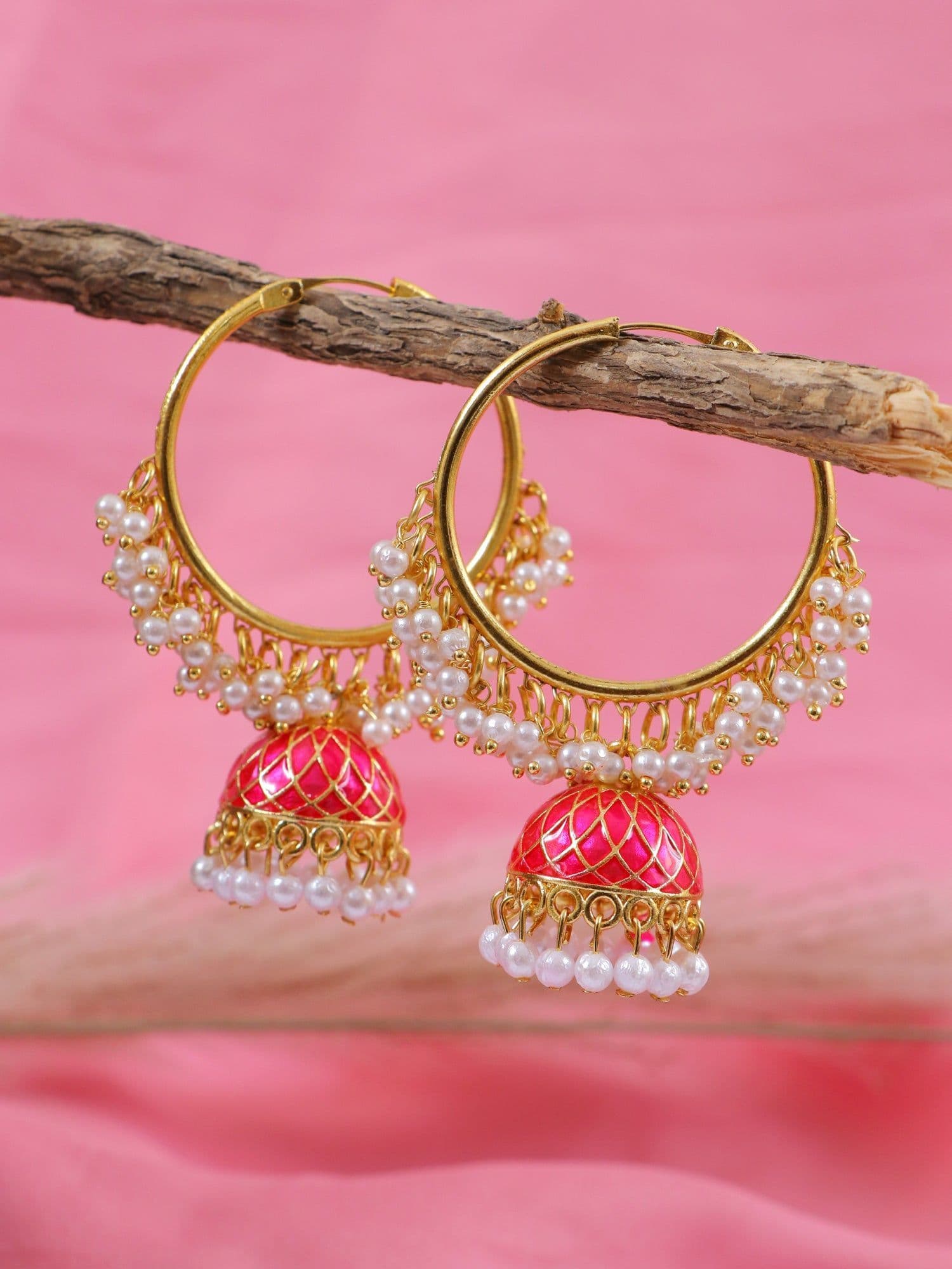 Pearl Enchanted Colorful Oxidised Hoop Earrings with Jhumka