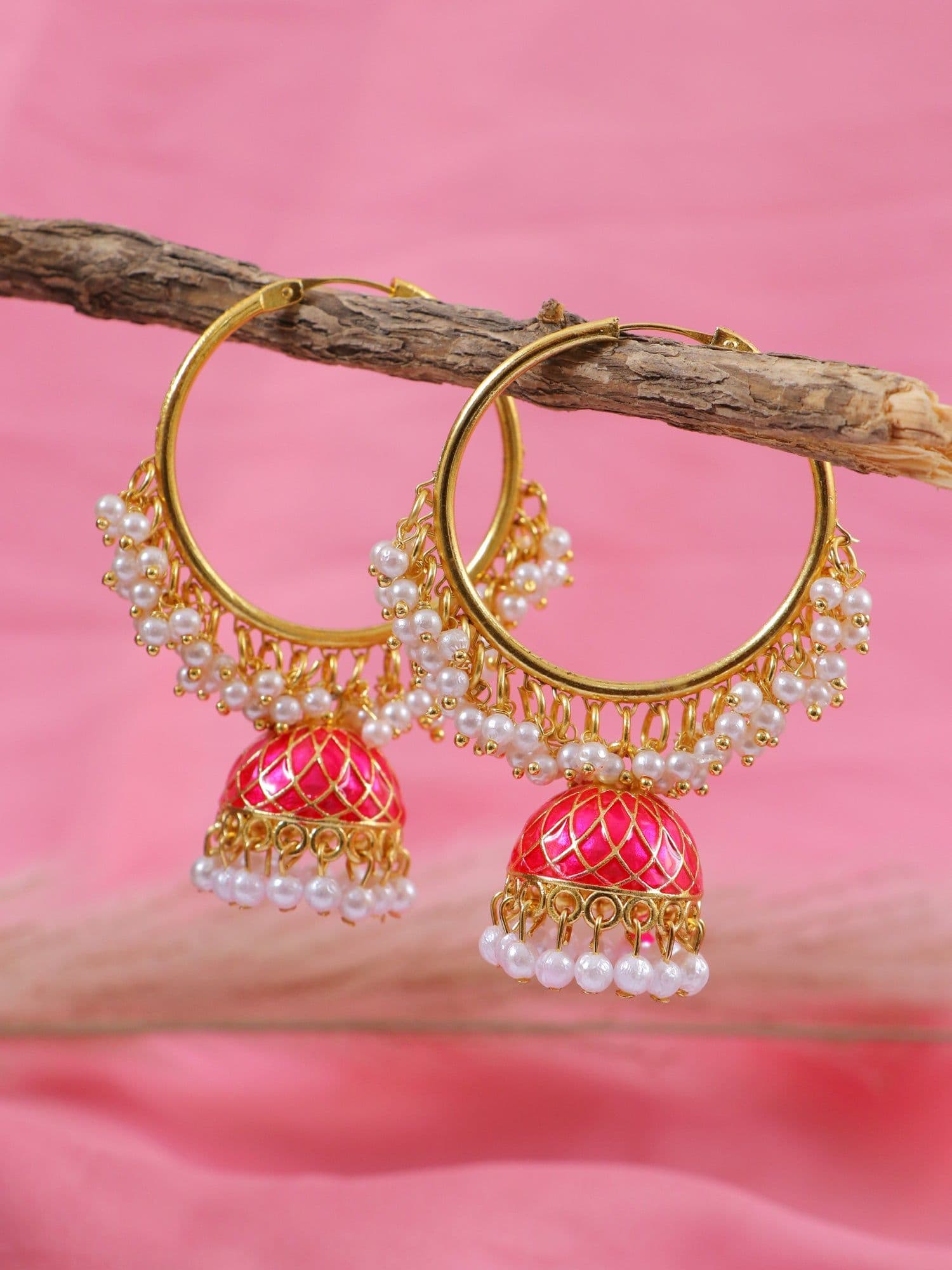 Pearl Enchanted Colorful Oxidised Hoop Earrings with Jhumka