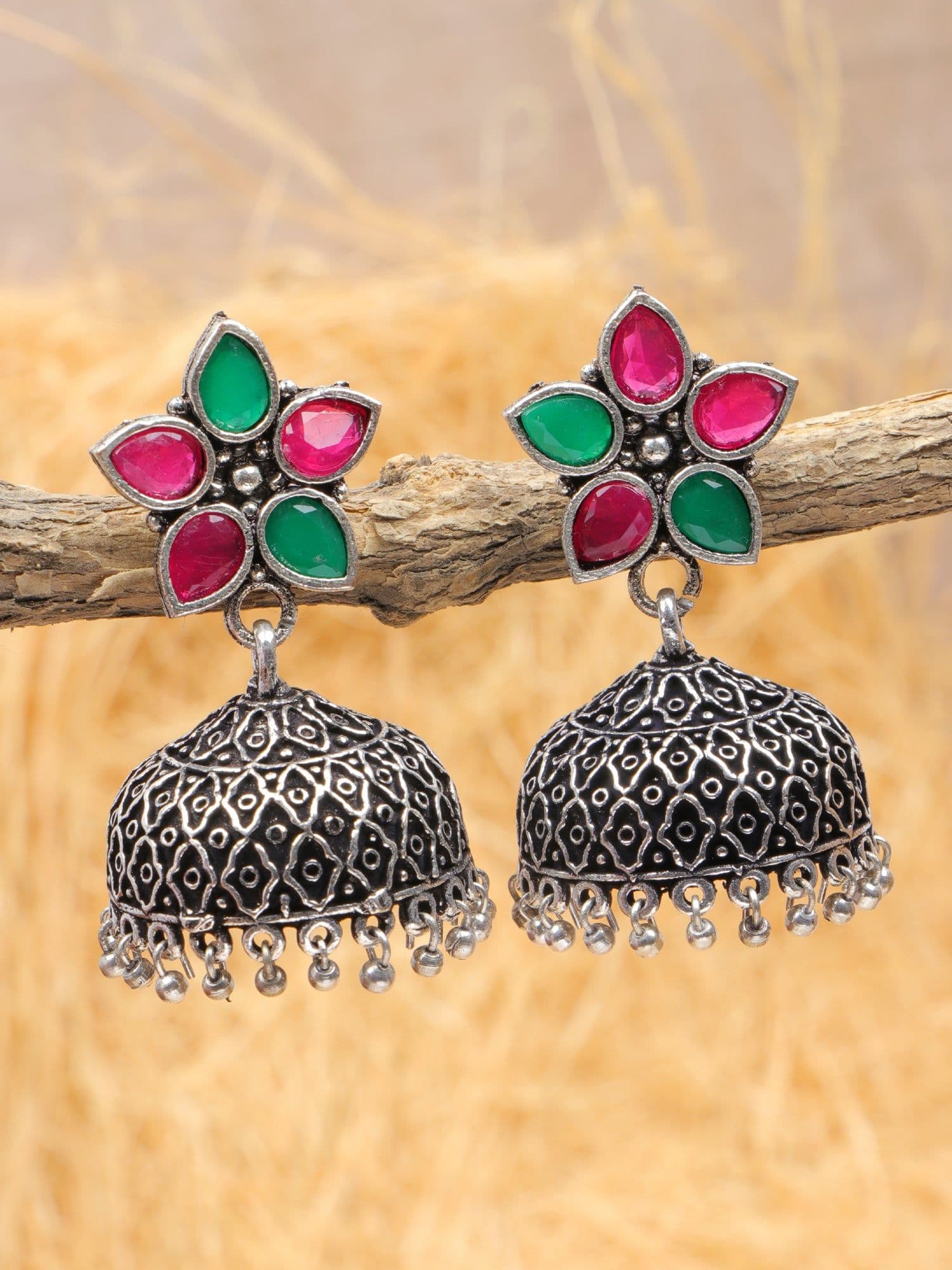 Stunning Silver Oxidised Jhumka Earrings - Uniquely Designed