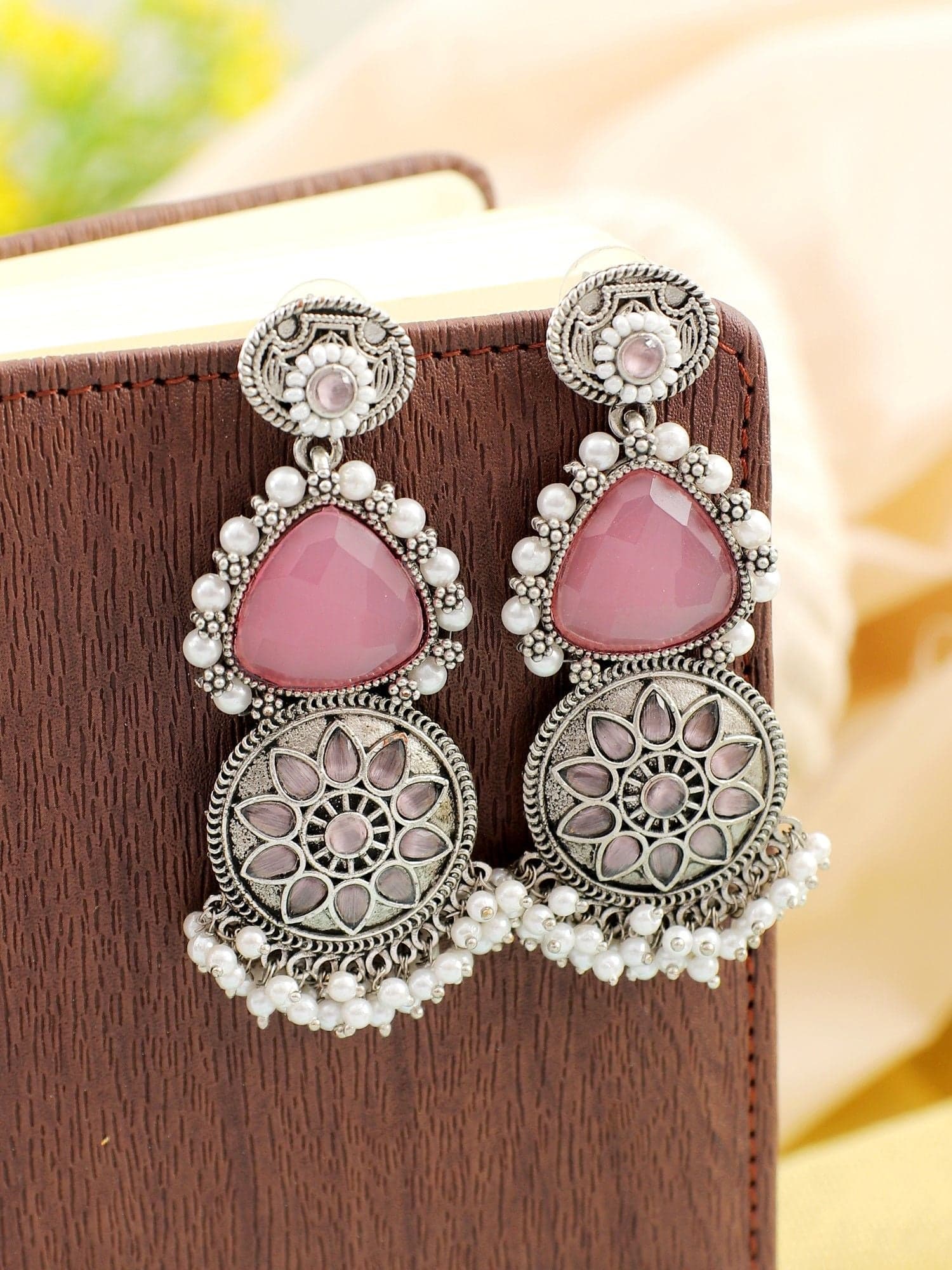 Adorn With Grace: Green Stone Studded Oxidized Earring for Ethnic Charm