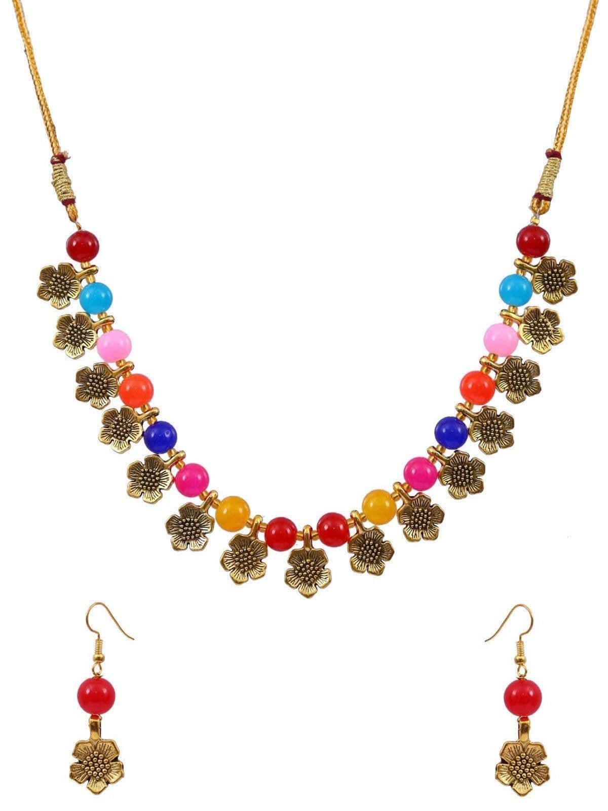 Antique Gold Glow: Green Pearl Drops Jewellery Set