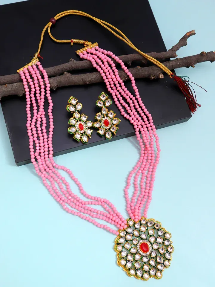 Bridal Pearl & Stone Layered Necklace Set, Gold Plated Jewelry for Weddings