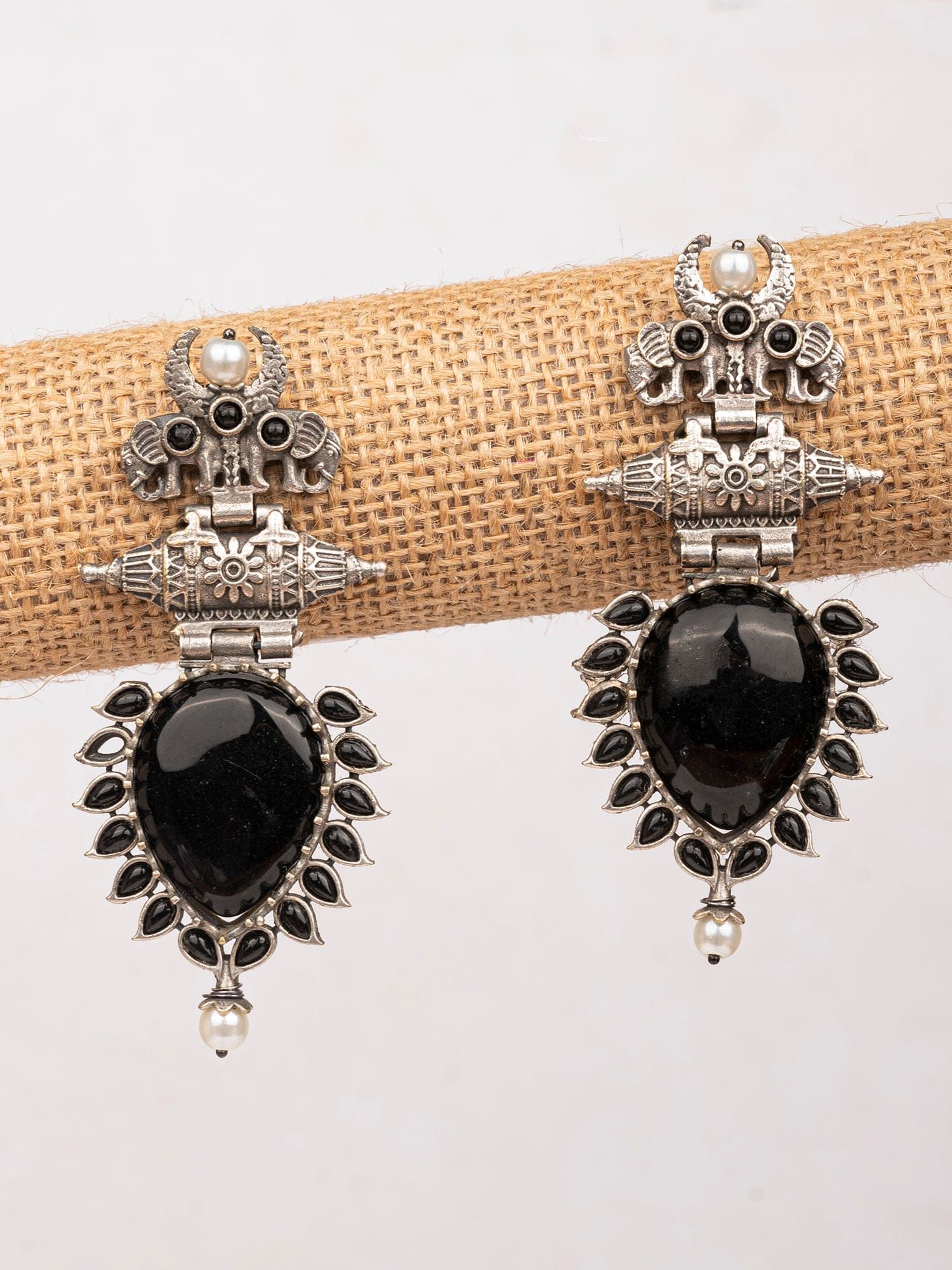 Elegant Black Pearl Silver Lookalike Stud Earrings for Party Wear Women & Girls
