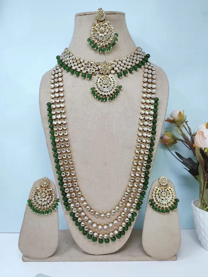 Jewellery Enchantment: Green Kundan Bridal Set, Perfect for Saree Attire