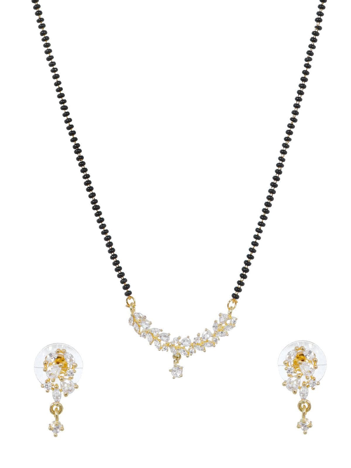 Stone-Studded Radiance: Beaded Mangalsutra set with New Design Earrings