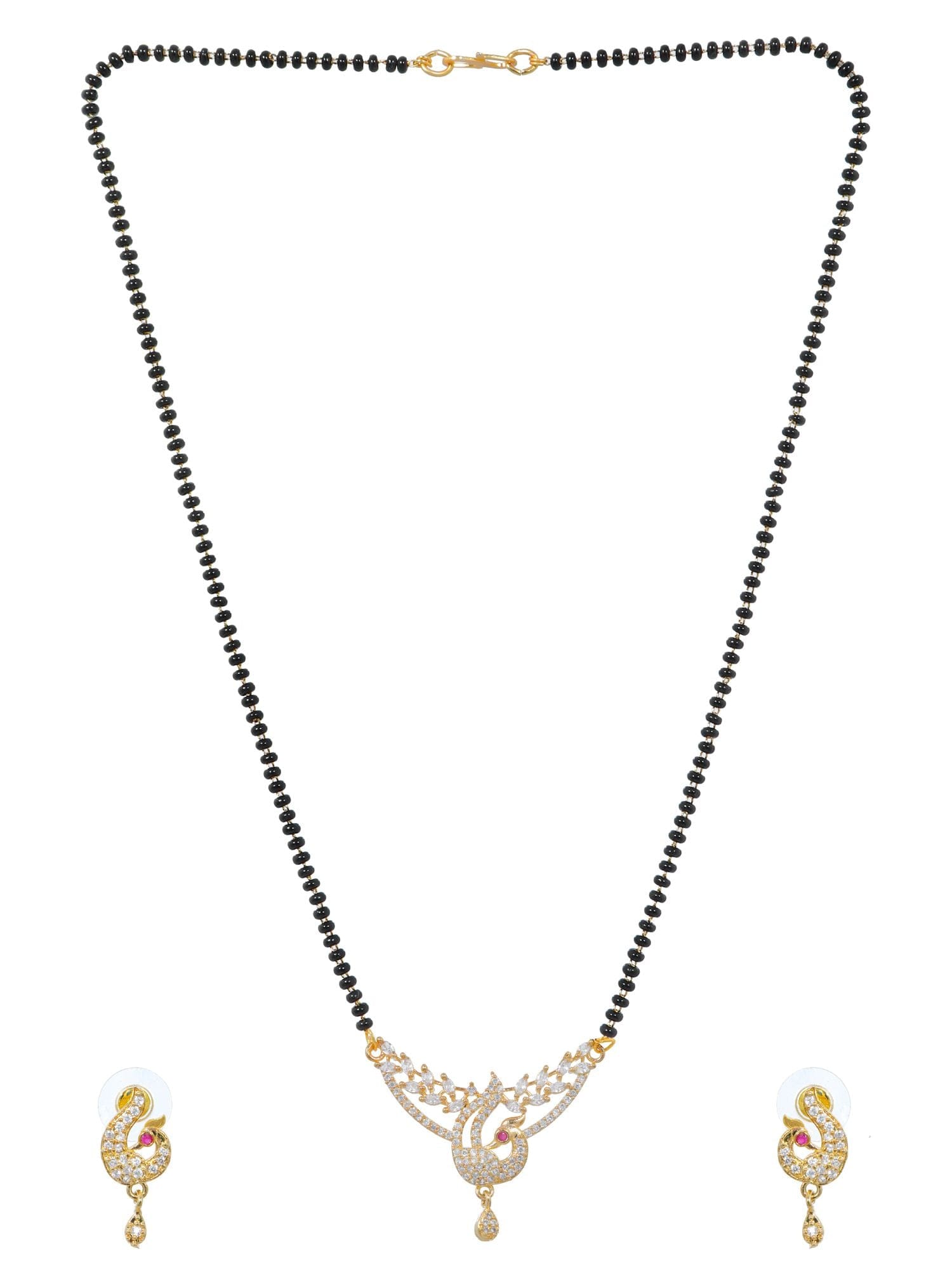 Peacock Preen AD Mangalsutra with Earrings Set – Fancy Jewellery Gift for Women