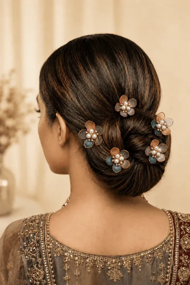 Vibrant Acrylic Floral Hair Pins for Wedding & Haldi Celebrations